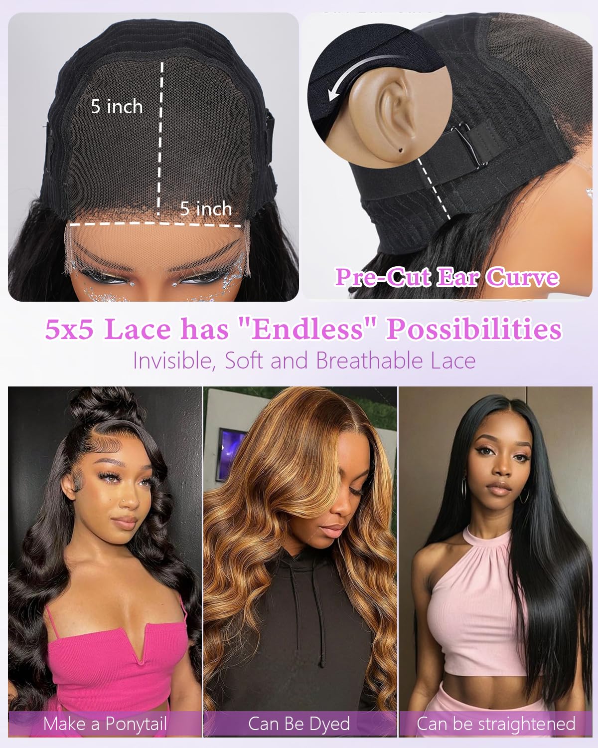 Thumbnail 4 de SKINLIKE 5x5 HD Lace Closure Wig (Human Hair) with Drawstring, 26 Inch, 220% Density, 16A Body Wave