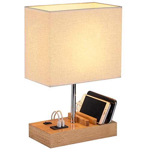 Thumbnail 1 de Briever USB Bedside Table Lamp with 3 USB Ports and Phone Dock