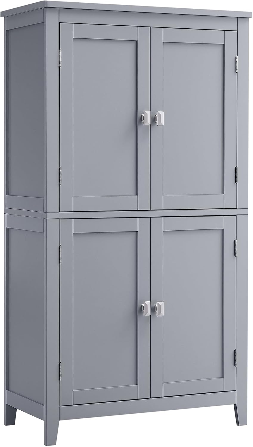 Detalle de VASAGLE HELAN BBC552P36 Bathroom Cabinet, 4 Doors, Adjustable Shelves, Dove Grey