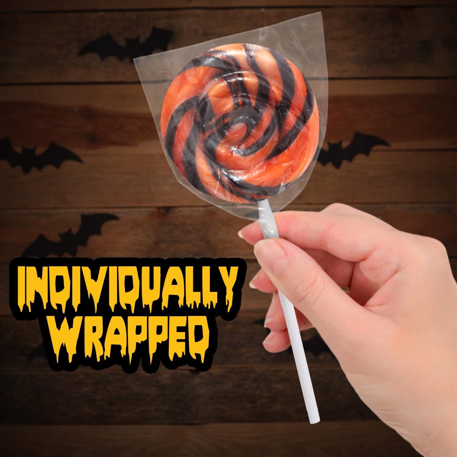 Detalle de Yumzo Halloween Orange and Black Swirl Lollipops, Individually Wrapped, 50 Pack