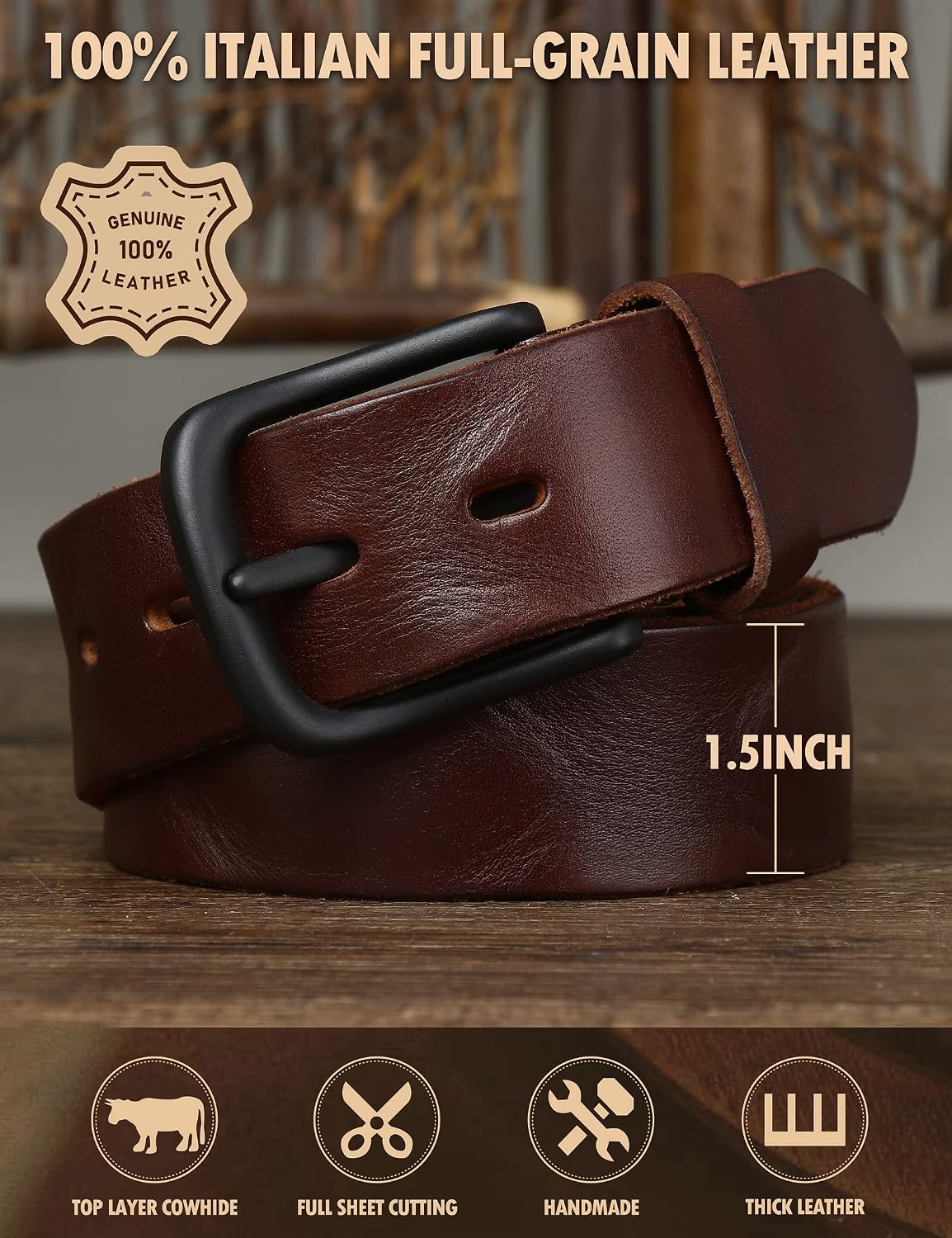 Detalle 2 de Wolksprong Men's Work Belt, Full-Grain Leather