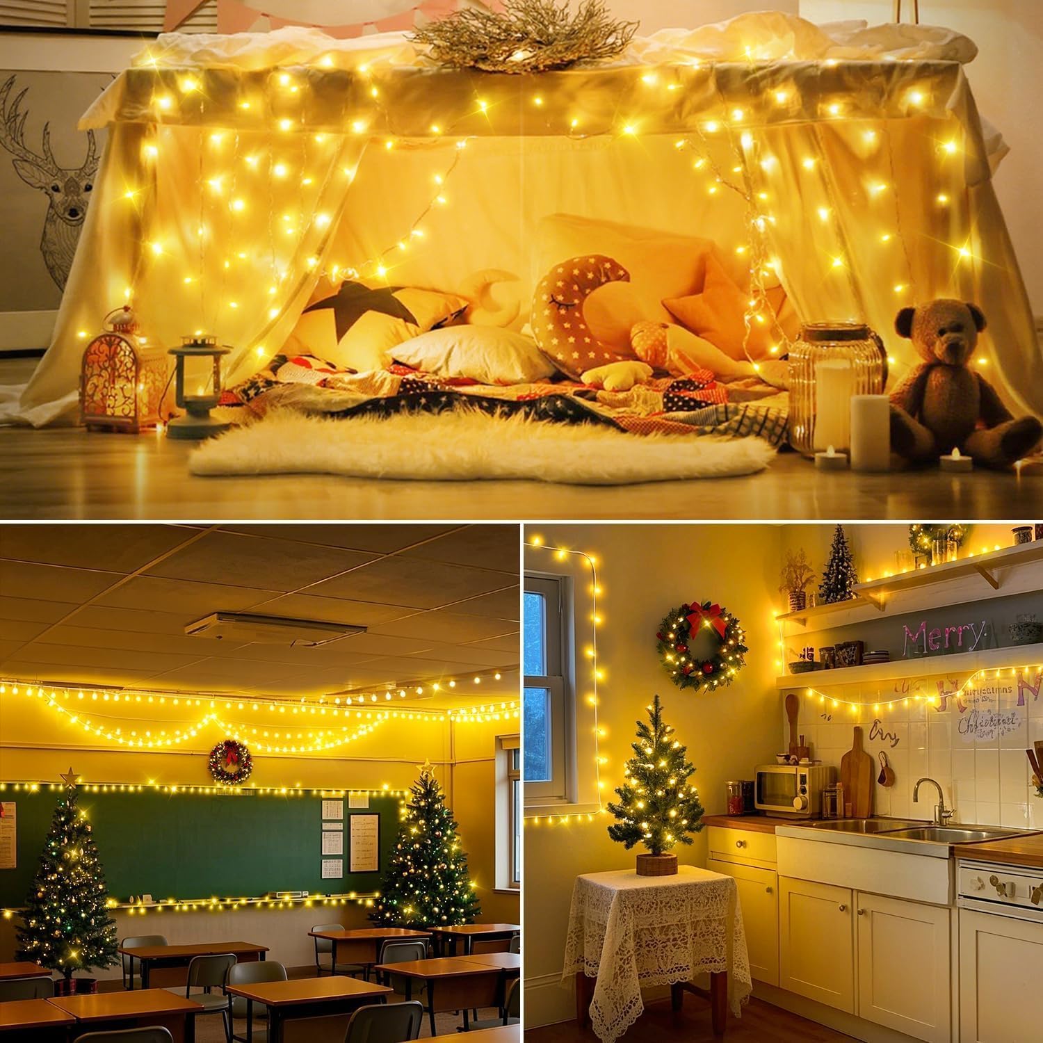 Detalle de JXLEDAYY 1200 LED Lichterkette für außen – 36 m Outdoor-Lichterkette mit Timer & Fernbedienung (Warmweiß)