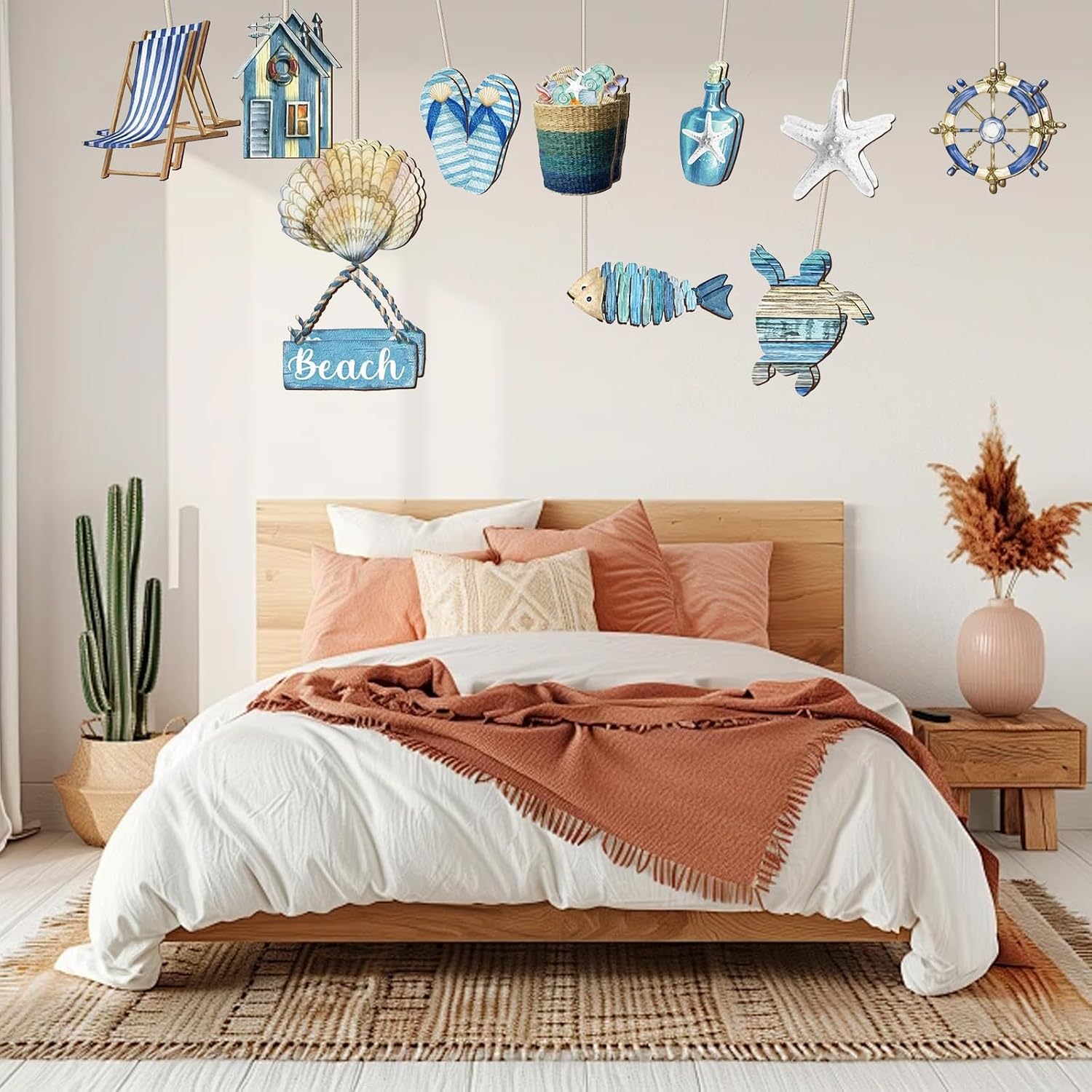 Detalle de Hundredweat houten oceaandecoratie, 24 blauwe hangornamenten