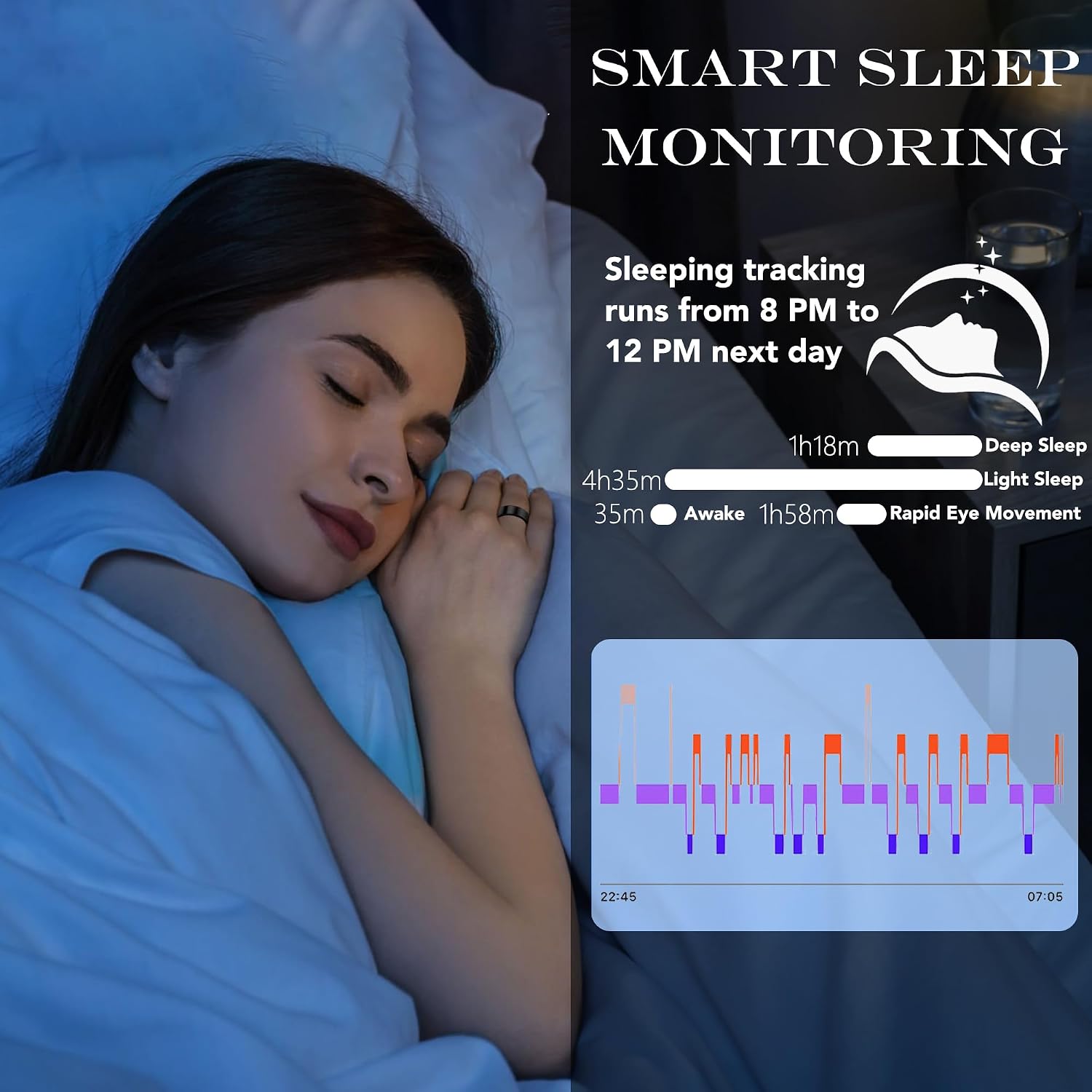 Detalle 2 de Milavan R11 Smart Ring, Silver Size 8, IP68 Waterproof Sleep and Activity Tracker
