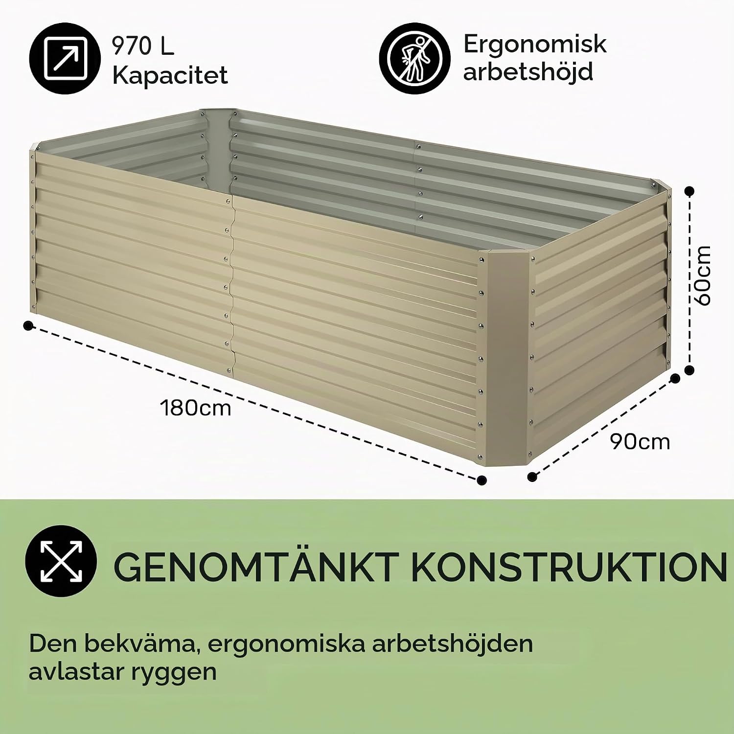 Detalle de blumfeldt odlingslåda i metall, 970 liter, vädertåligt stål och upphöjd design