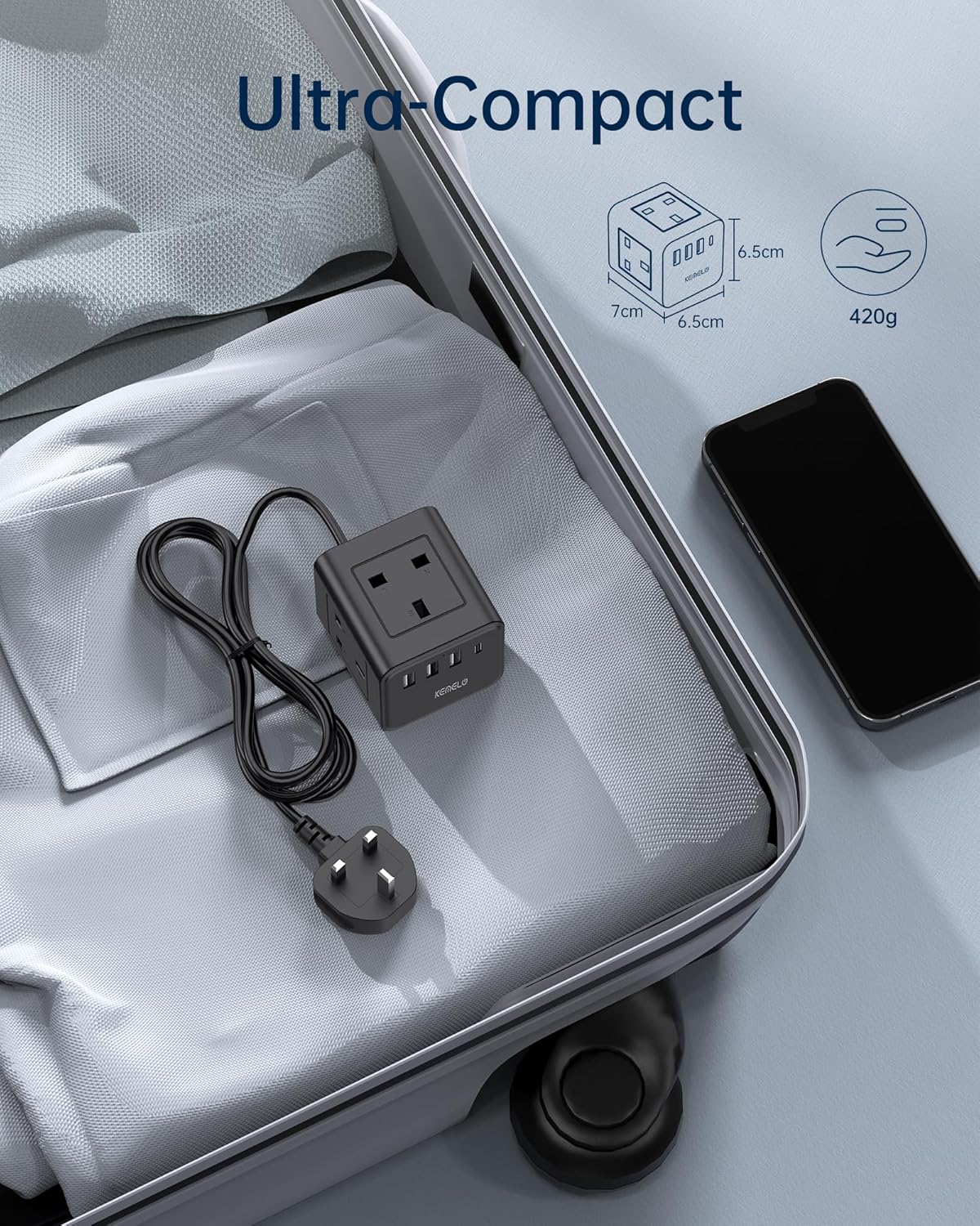 Thumbnail 5 de Cube Kemelo 4-Way Extension Lead with 4 USB Slots (13A/3250W), 1.5m black travel power socket