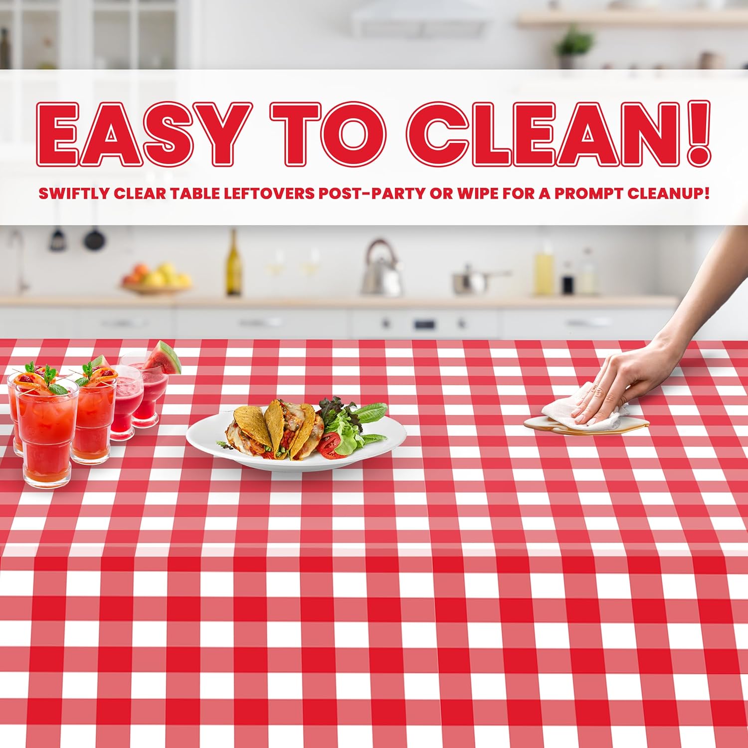 Detalle de Grandipity Red Gingham Checkered Plastic Table Cloth (6 Pack) 54x108 inches for Rectangle Tables