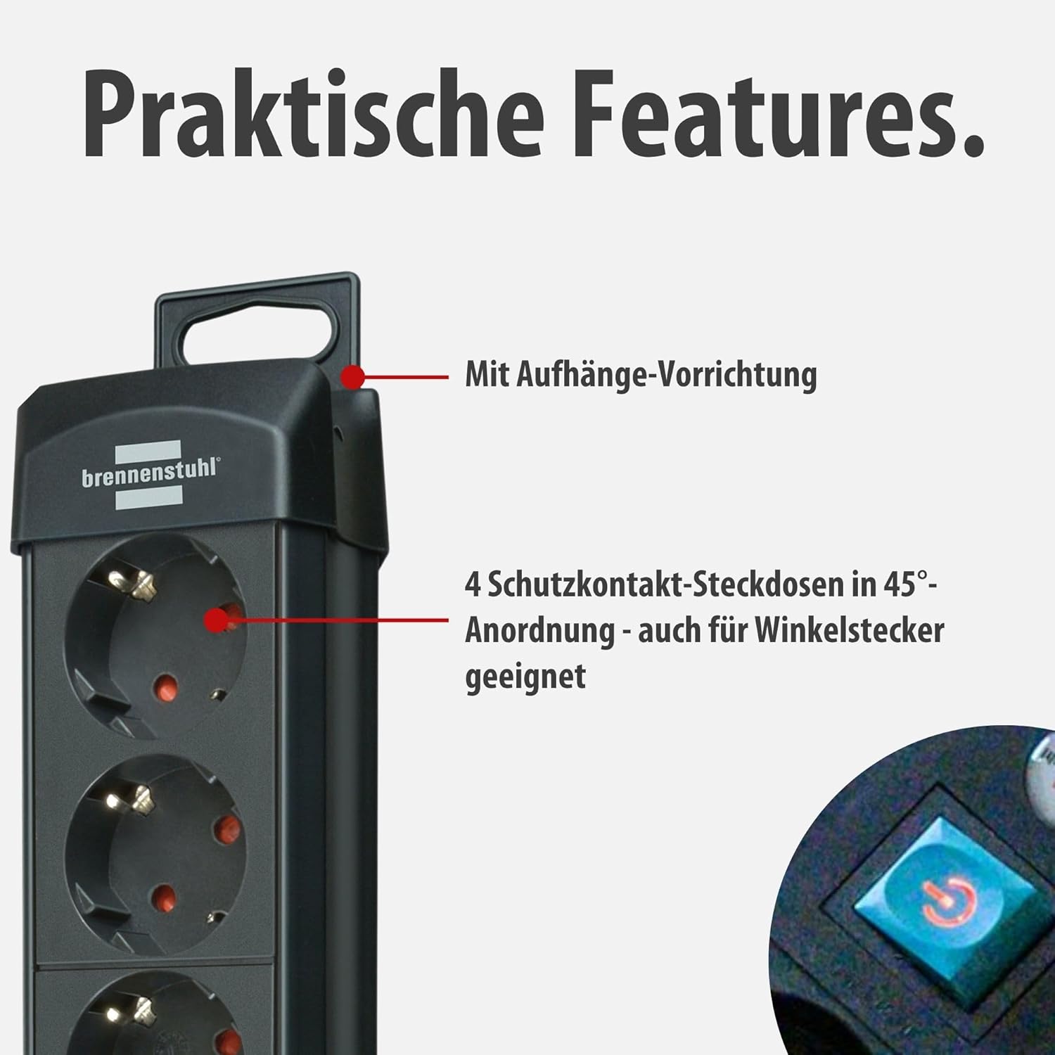 Detalle de Brennenstuhl Premium-Line Steckdosenleiste 4-Fach, 1,8 m – Schwarz