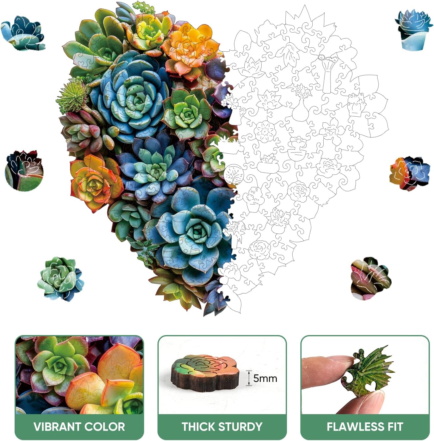 Thumbnail 2 de Mys Aurora 500-Piece Heart Succulent Wooden Puzzle