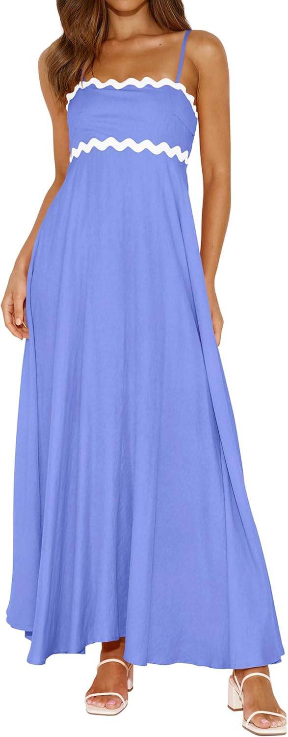 Detalle de PRETTYGARDEN Women's Spaghetti Strap Maxi Dress – Boho Smocked Back, 2026 Summer