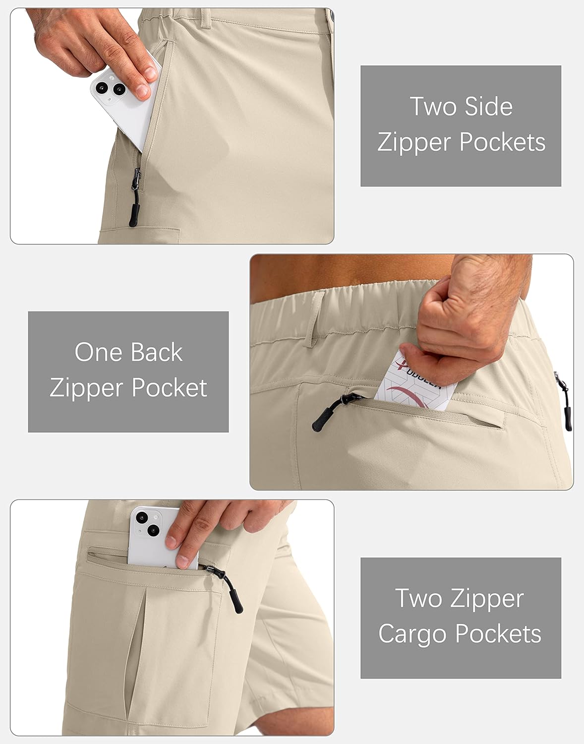 Thumbnail 3 de Pudolla 9-inch hiking cargo shorts for men with 5 zip pockets