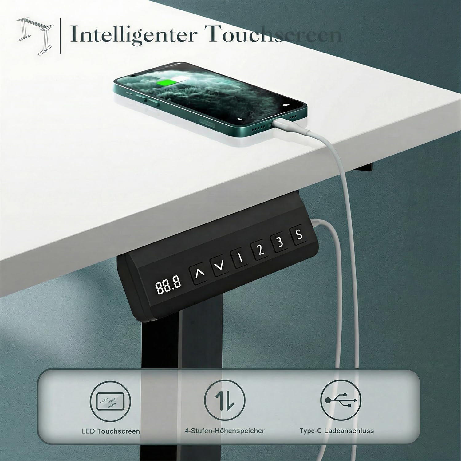 Detalle 2 de JUMMICO Dual-Motor Tischgestell höhenverstellbar mit USB & Kabelwanne (Schwarz) – elektrisch, auf Rollen