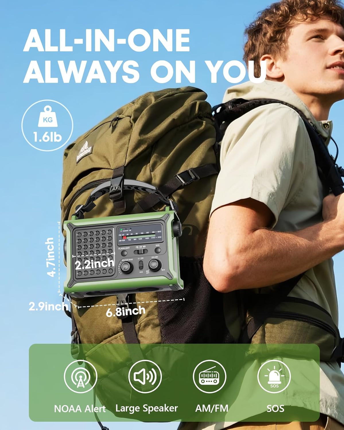 Thumbnail 5 de Emergency Weather Radio with Large Solar Panel, Hand Crank & 12,000mAh Battery (AM/FM/NOAA)