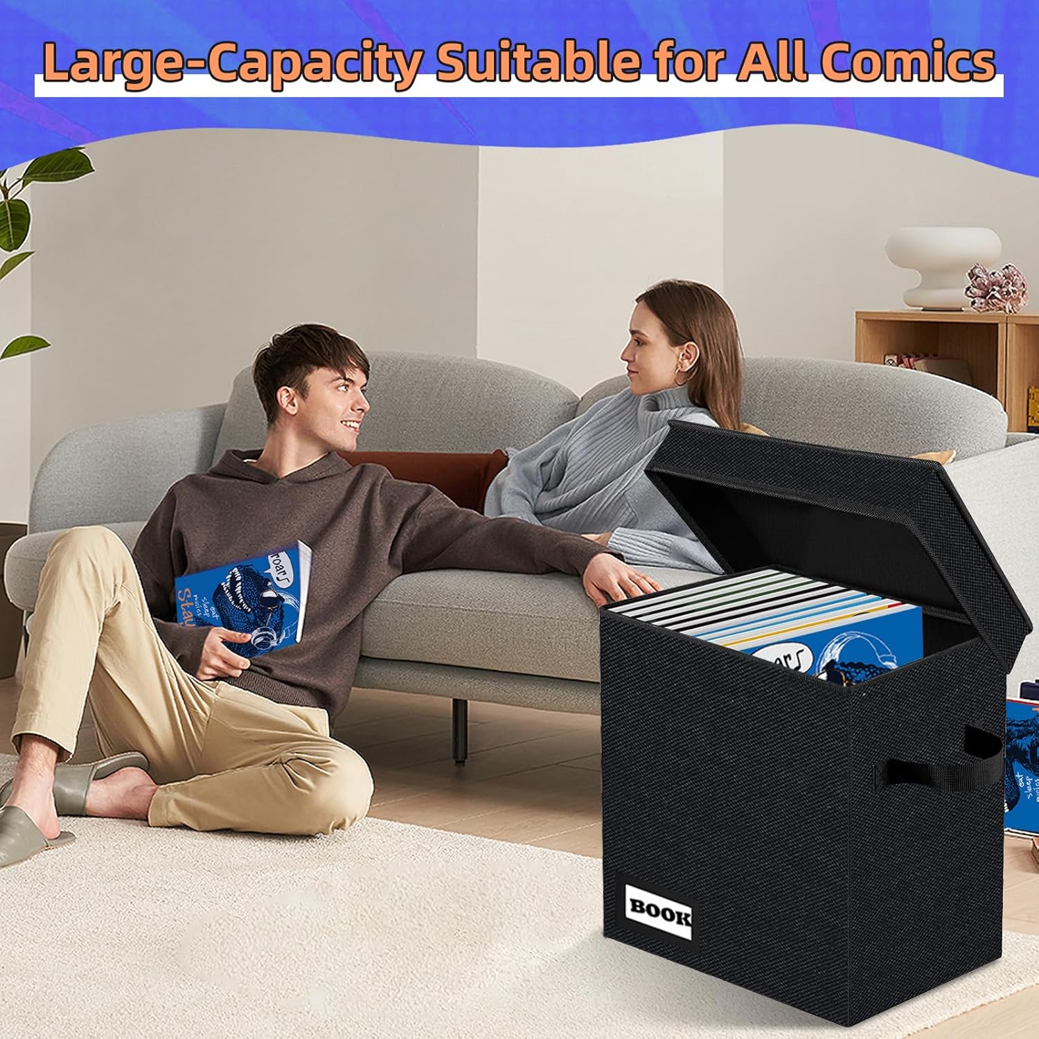 Detalle de YNSZAS Comic Book Storage Short Box, Collapsible, Holds 100–120 Comics, Black