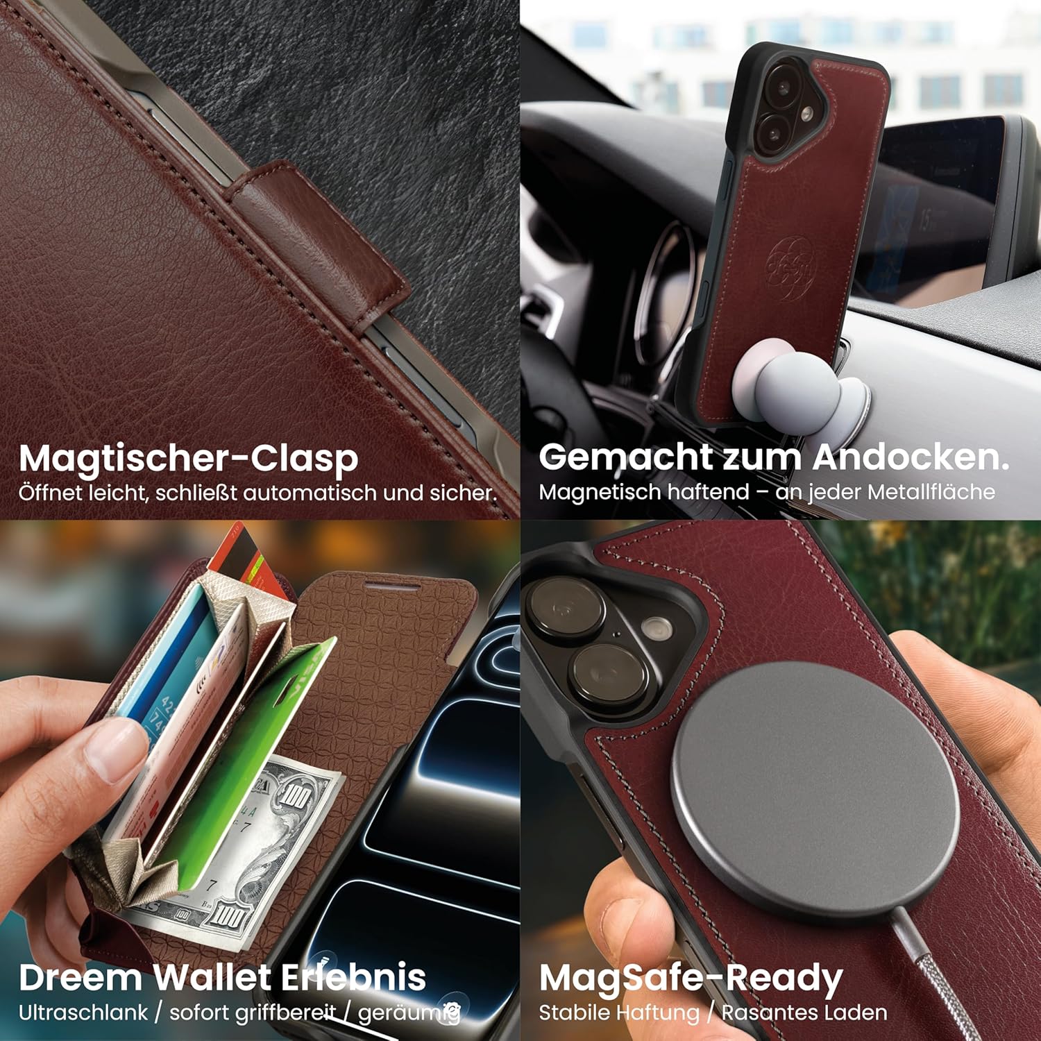 Thumbnail 5 de Dreem Lederhülle für iPhone 17 – Revolucionäres 3-Wege-Standsystem, RFID-Blocker & ArcFold Wallet