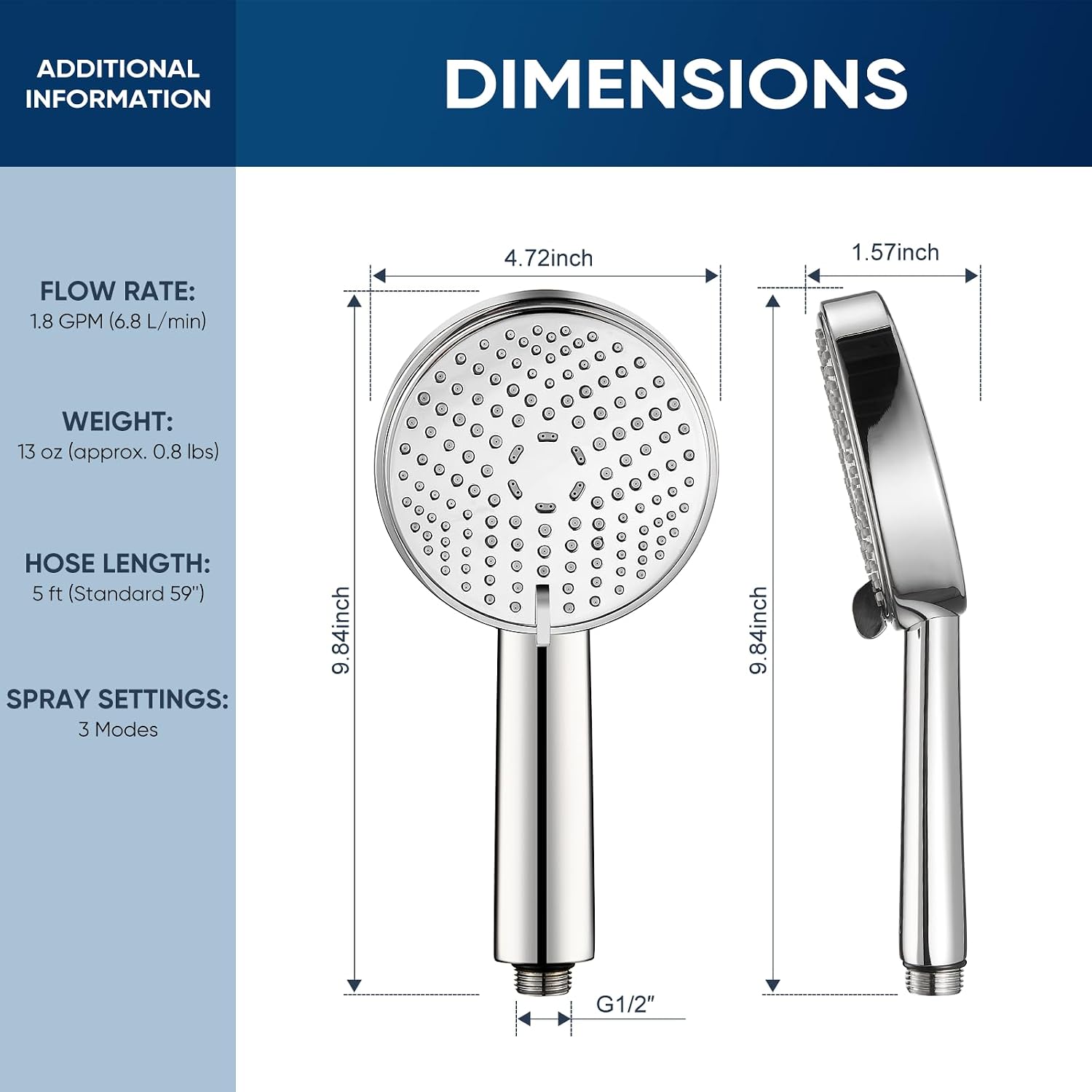 Detalle de Cobbe KSCP160-CA Handheld Shower Head, 3 Spray Settings, Stainless Steel