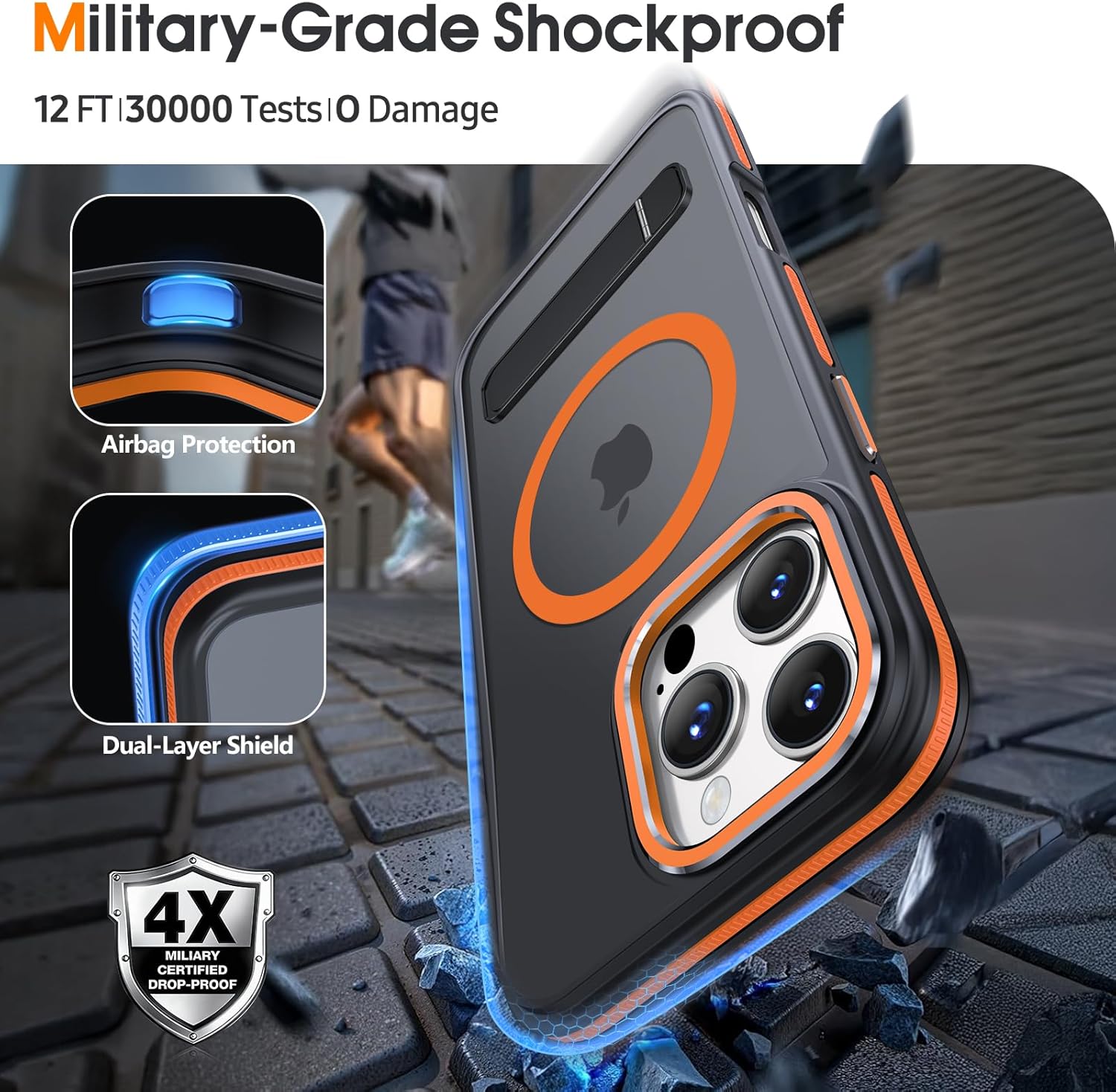 Thumbnail 5 de Misscase Case for iPhone 16 Pro Max with Stand — MagSafe Compatible, Military-Grade Protection in Orange