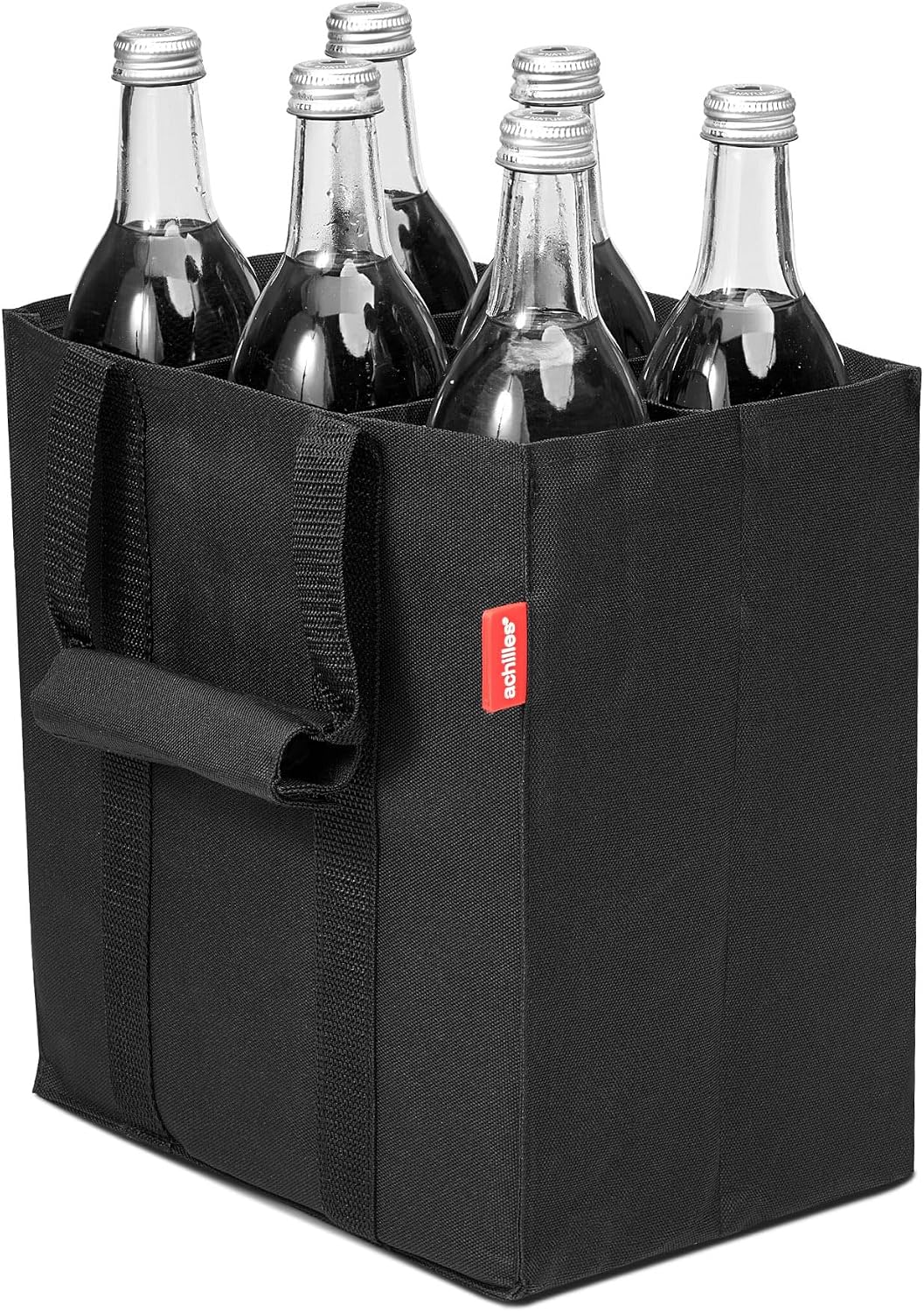 Detalle de achilles Flaschentasche mit 6 Fächern (je 1,5 Liter) – faltbarer Flaschenträger mit Trennwänden, Reißfest, Schwarz
