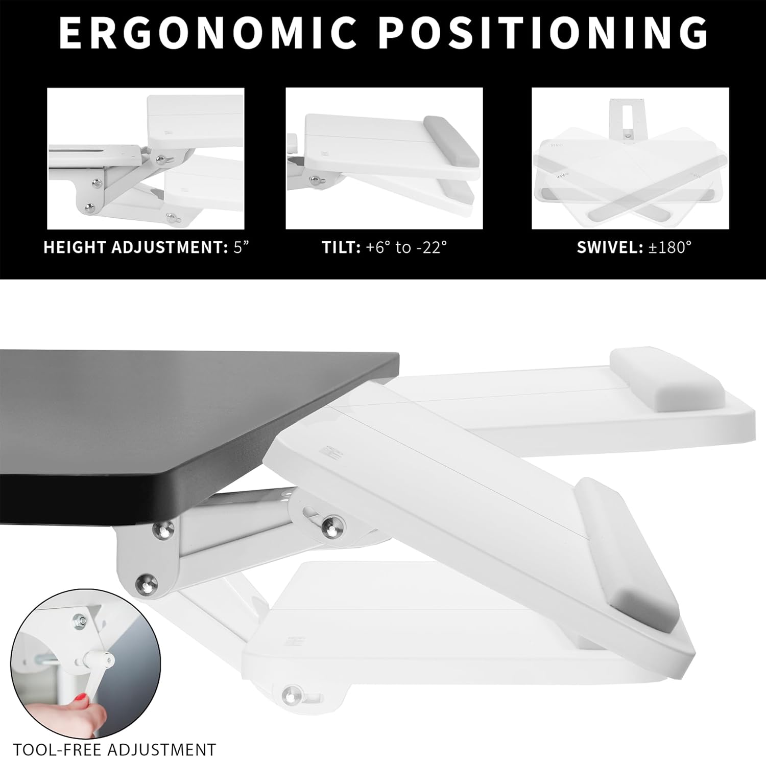 Thumbnail 2 de VIVO MOUNT-KB03W Under Desk Keyboard Tray, 25 x 10 in, White, 360° Swivel