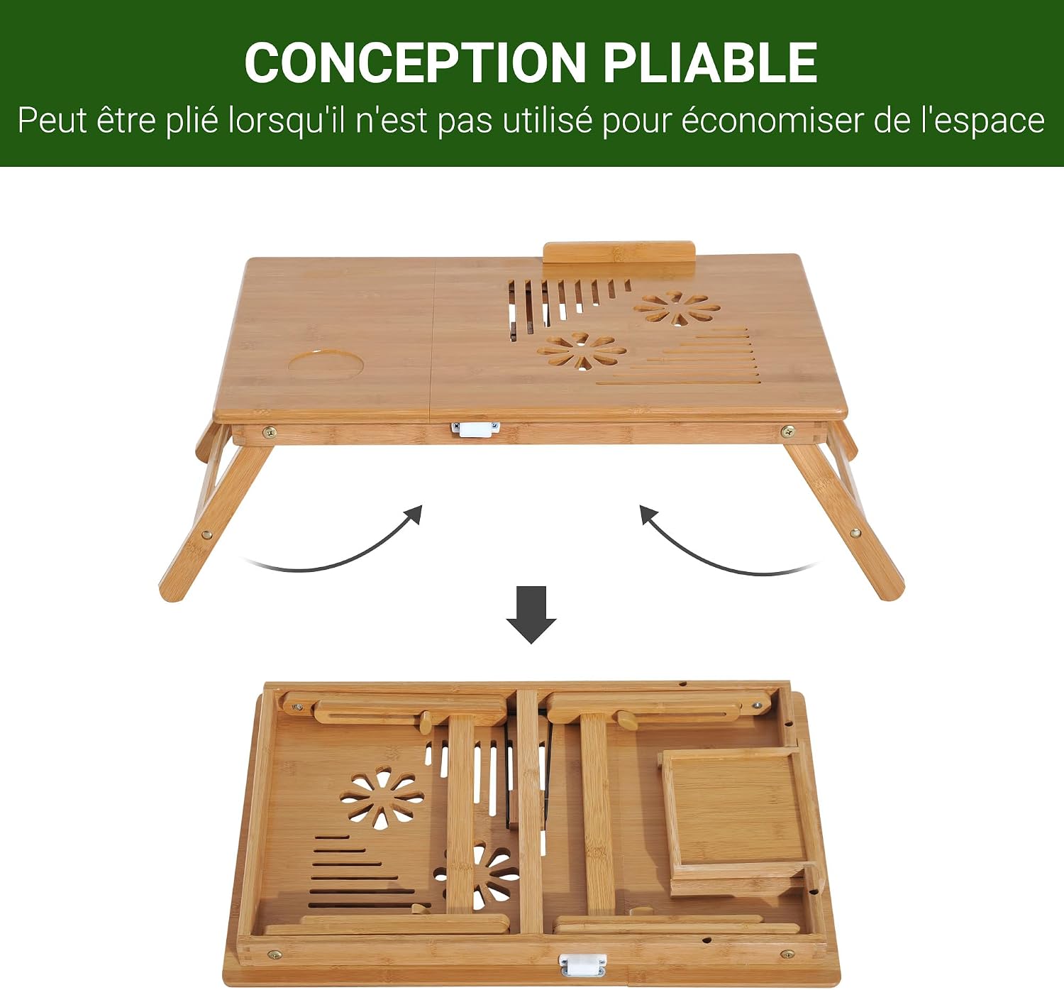 Thumbnail 3 de HOMCOM Table de lit bambou inclinable 55x35 cm
