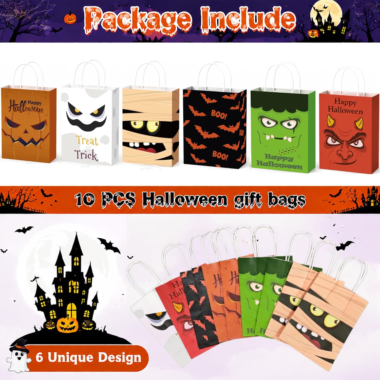 Detalle 2 de Riccioofy Halloween Treat Bags, 10-Pack