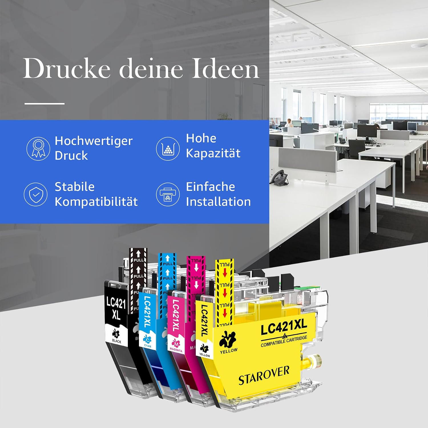 Detalle de STAROVER LC421XL LC-421XL Tintenpatronen – kompatibel mit Brother DCP/J/M Serie (Multipack)