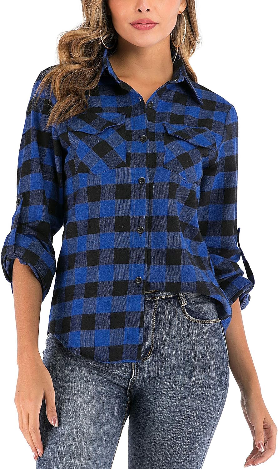 Thumbnail 6 de Enjoyoself Damen karierte Flanellbluse (Langarm) im Cowboy-/Holzfäller-Stil mit Knopfleiste
