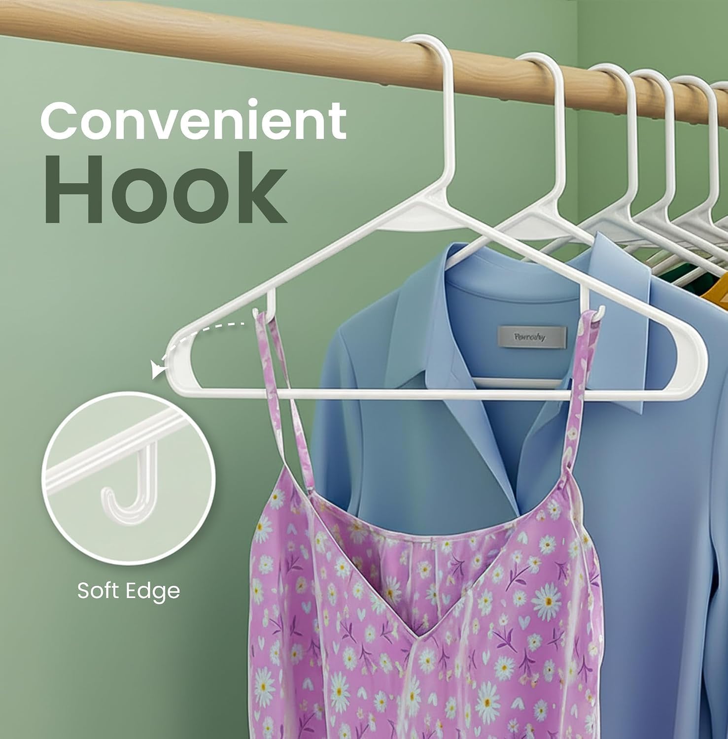 Detalle 1 de Utopia Home Plastic Hangers, 20-Pack with Built-In Strap Hooks, White