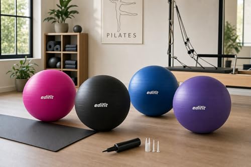 Detalle de EDIFIT Pelota de Pilates 65 cm Azul – Juego completo con hinchador