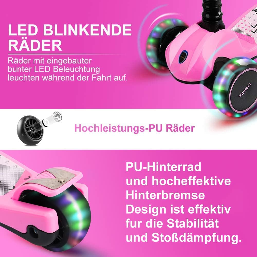 Thumbnail 1 de YOLEO Kinderoller Dreiradscooter – verstellbarer Lenker, leuchtende PU-Räder und kompakte Falteigenschaft