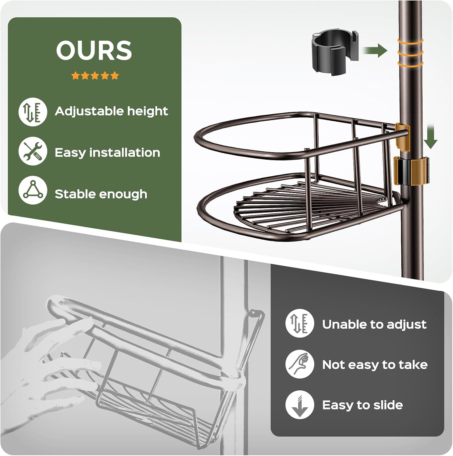 Detalle 1 de HAMITOR Corner Shower Caddy 47-121 Inch