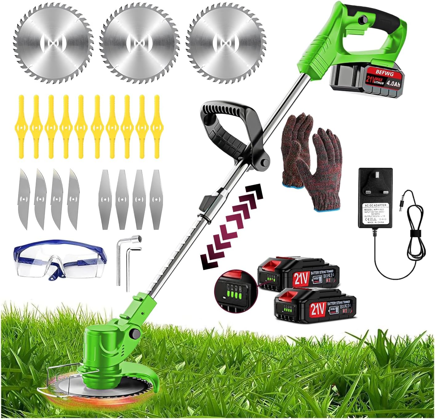 Detalle 2 de 5 Pcs Grass Trimmer Blades for Cordless Lawn Mowers – Garden Mower Replacement Strimmer Blades (Tool-less install)
