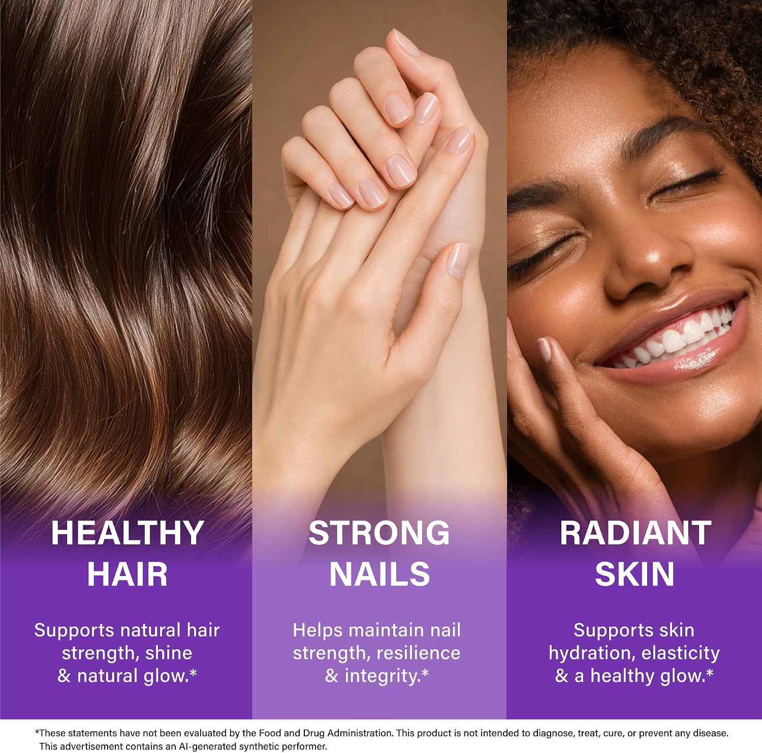 Detalle de NUTRAHARMONY BC-01 Hair, Skin & Nails Supplement with Biotin, Collagen & B-Complex