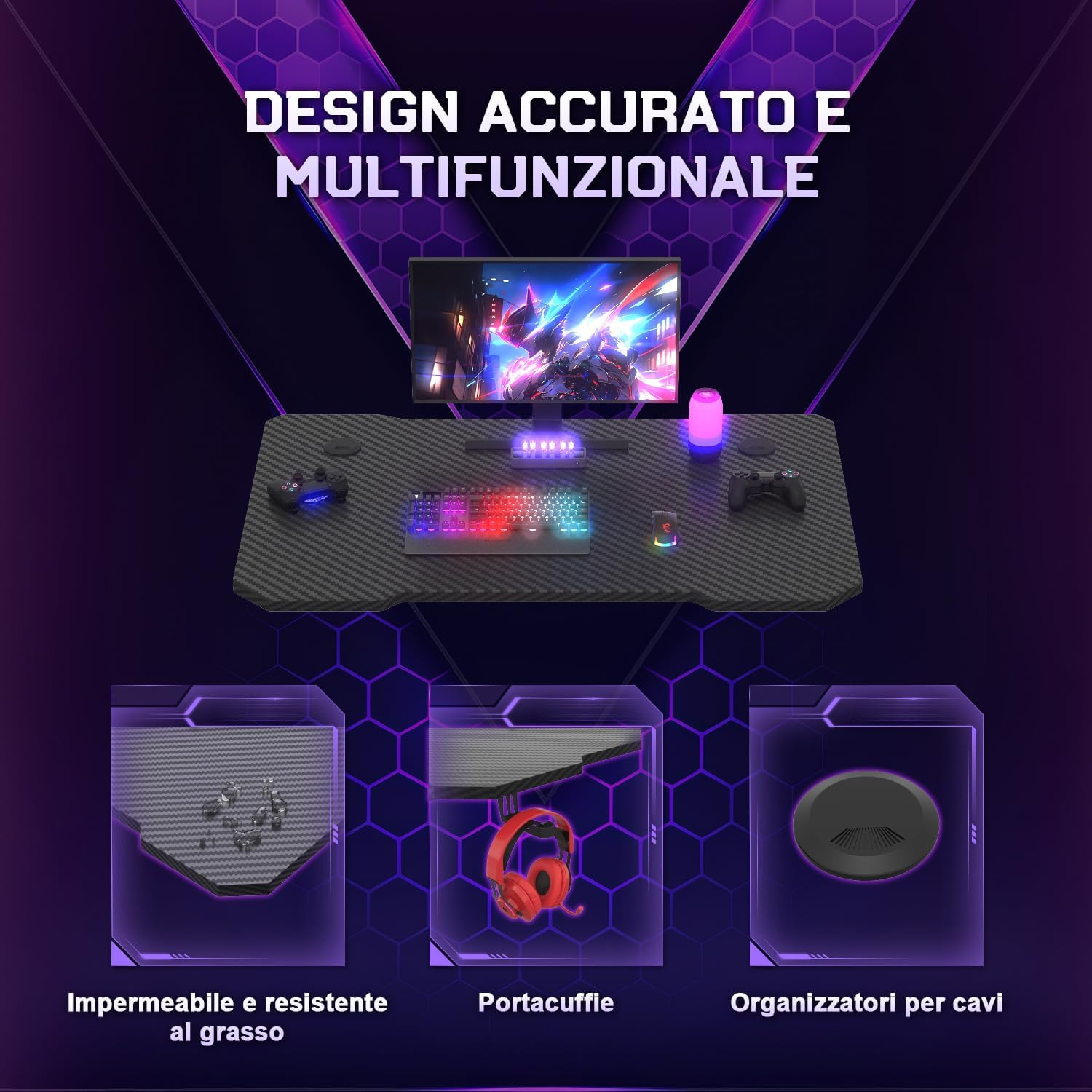 Thumbnail 3 de JUMMICO Scrivania Gaming 80×52 cm ergonomica per PC 🖥
