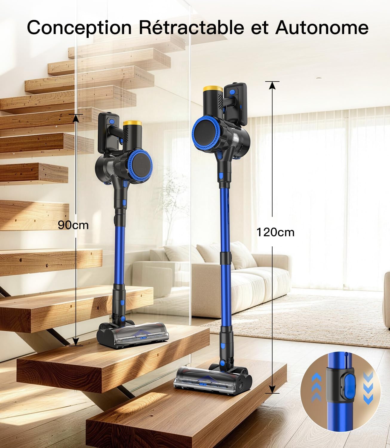 Detalle de Ginaray Aspirateur Balai sans Fil – Puissant, silencieux et polyvalent pour les poils d’animaux