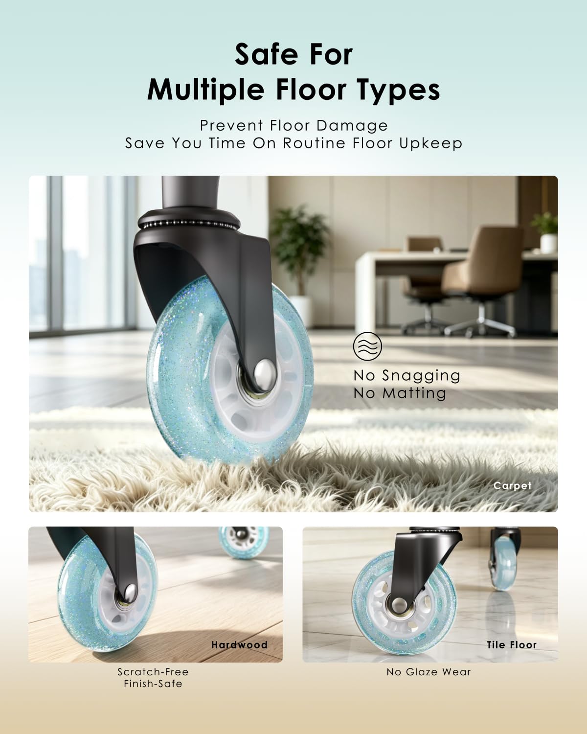 Thumbnail 3 de RidRed OCW-001-Sky Blue 3-Inch Replacement Chair Casters, Set of 5