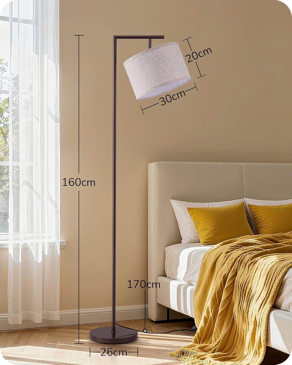 Thumbnail 3 de EDISHINE Lampadaire sur Pied Salon avec Abat-jour Rotatif en Lin Beige et Interrupteur Pédale