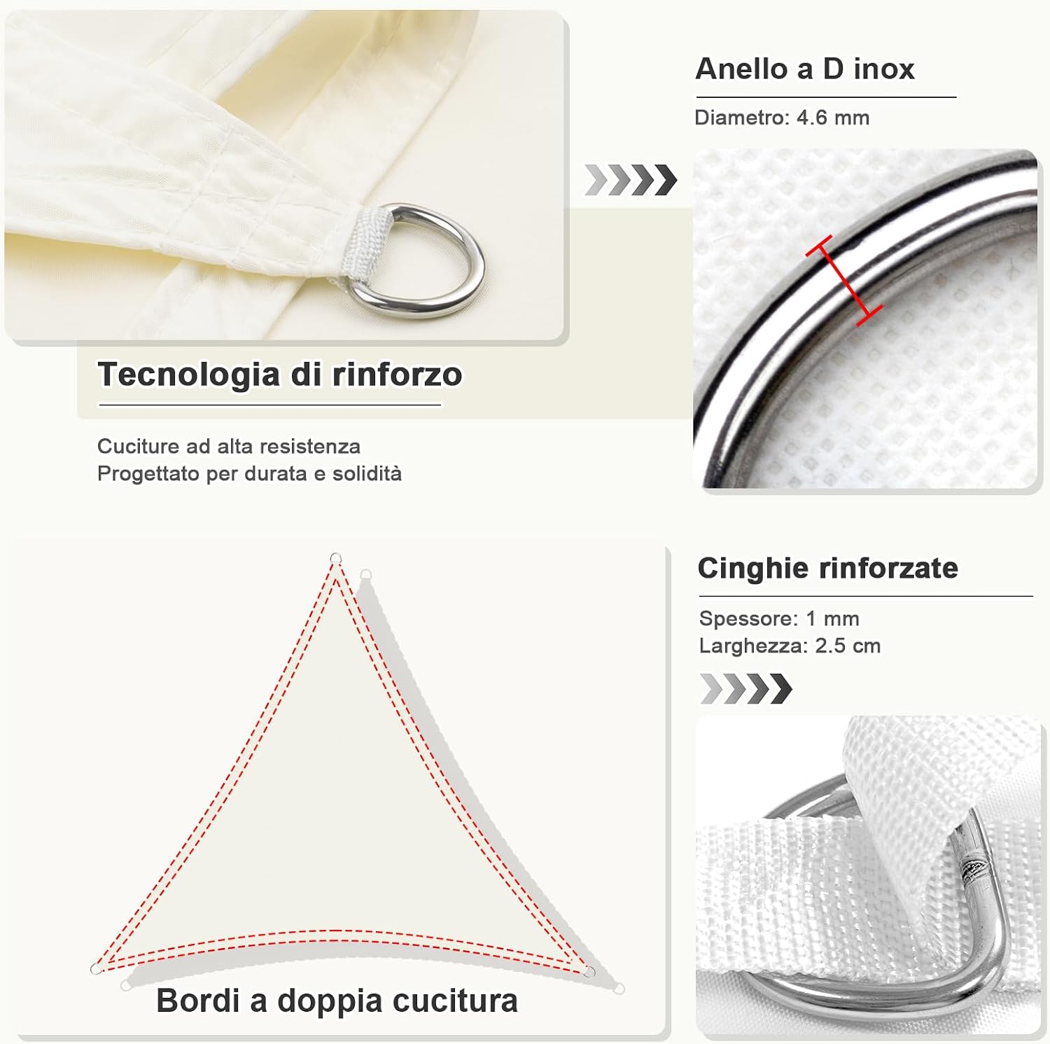Detalle de HENG FENG tenda a vela impermeabile triangolare 3x3x3 m beige, parasole con protezione UV