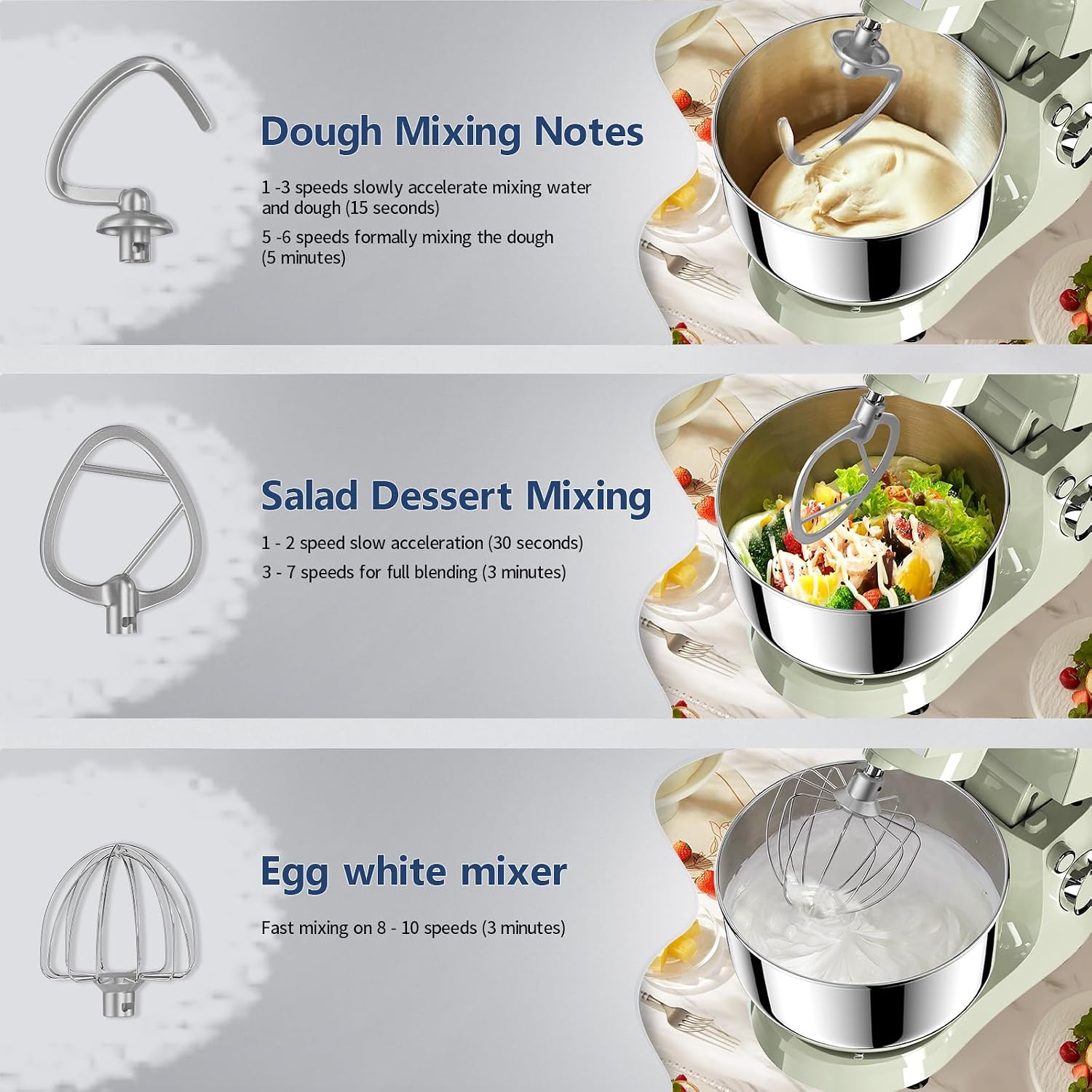 Detalle de Vezzio Small Stand Mixer (4.5L) 1500W 10-Speed Kitchen Cake Mixer – Green