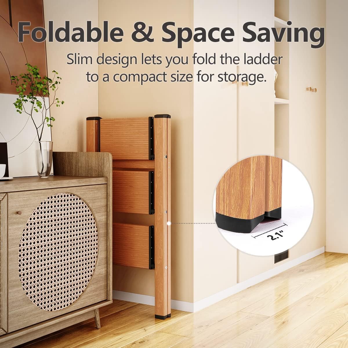 Detalle 2 de Soladder 3stepladder-B Folding Step Ladder, 3-Step Woodgrain Design