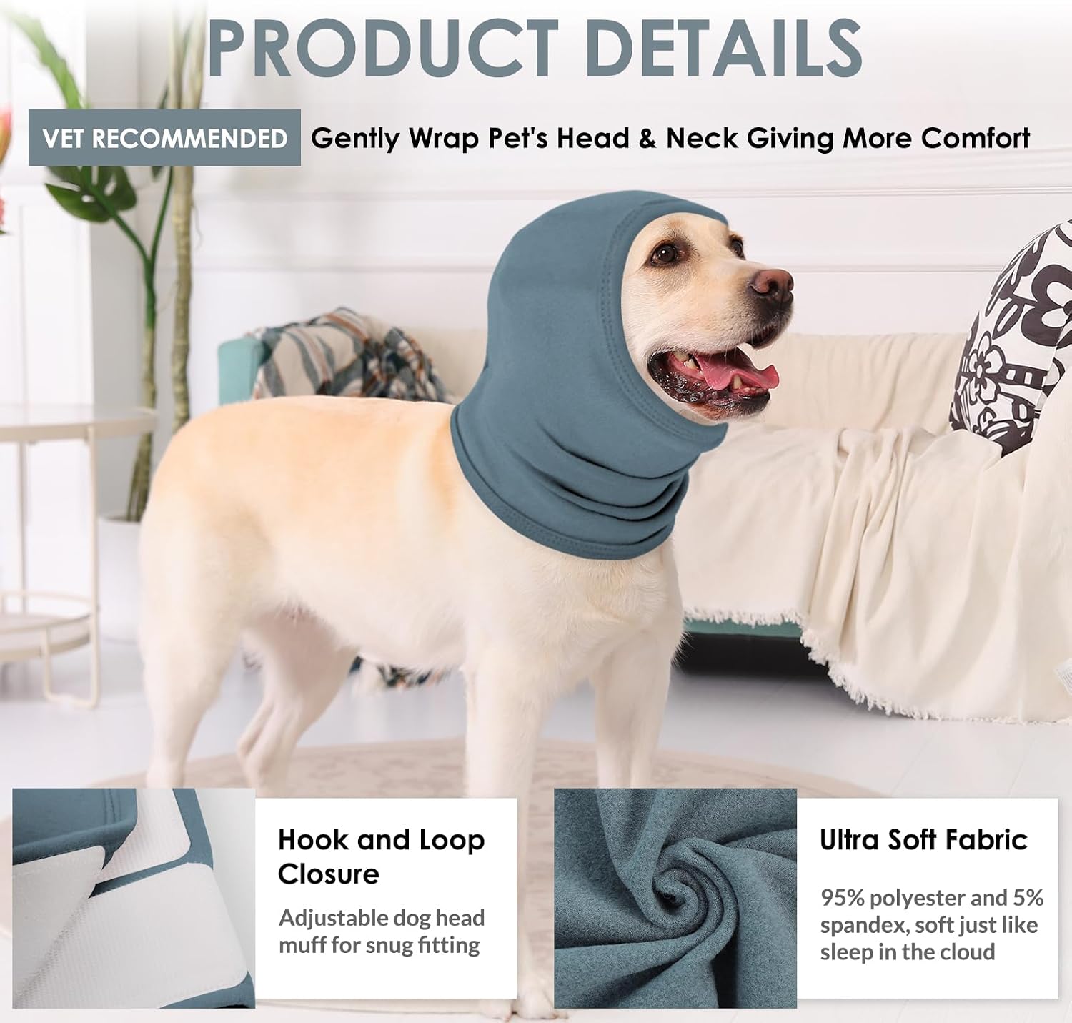 Thumbnail 3 de AOFITEE Dog Calming Hoodie with Soft Ear Muffs: Noise Protection for Anxiety (BlueGrey, XL)