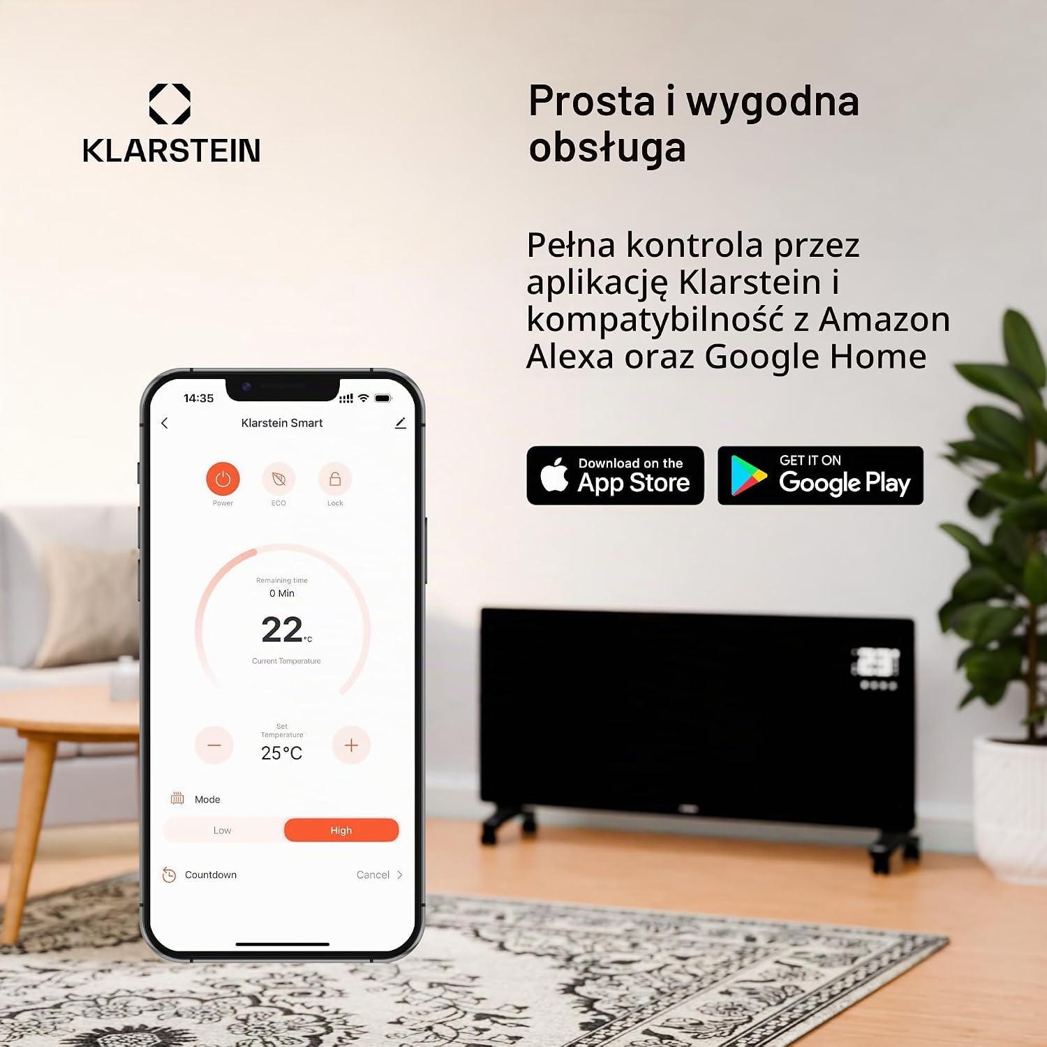 Detalle 2 de Klarstein ACO14_IR_WWBrn_400V grzejnik na podczerwień 400 W, IP24, Wi-Fi