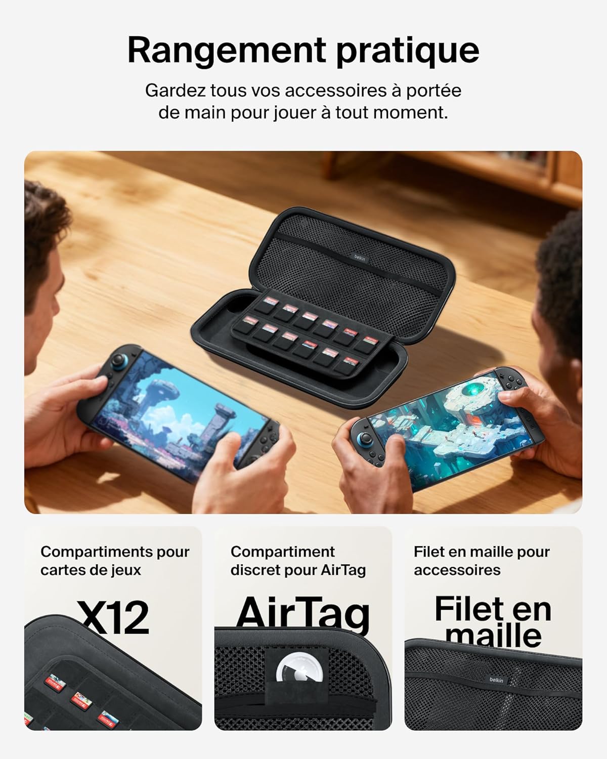 Thumbnail 4 de Belkin Gaming Pochette pour Nintendo Switch 2 – Étui rigide léger avec compartiment AirTag et 12 emplacements pour cartes
