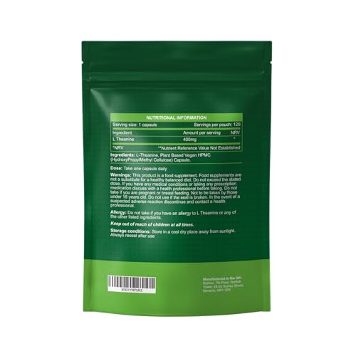 Detalle de Nutrivo L Theanine 400mg | 120 Vegan Capsules – UK Made 4-Month Supply