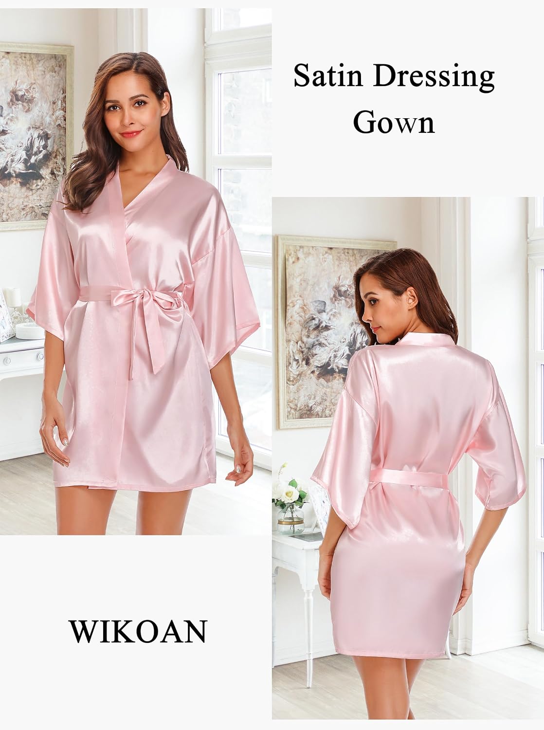 Detalle de Wikoan Peignoir de Bain Femme Satin Robe de Chambre Kimono Court