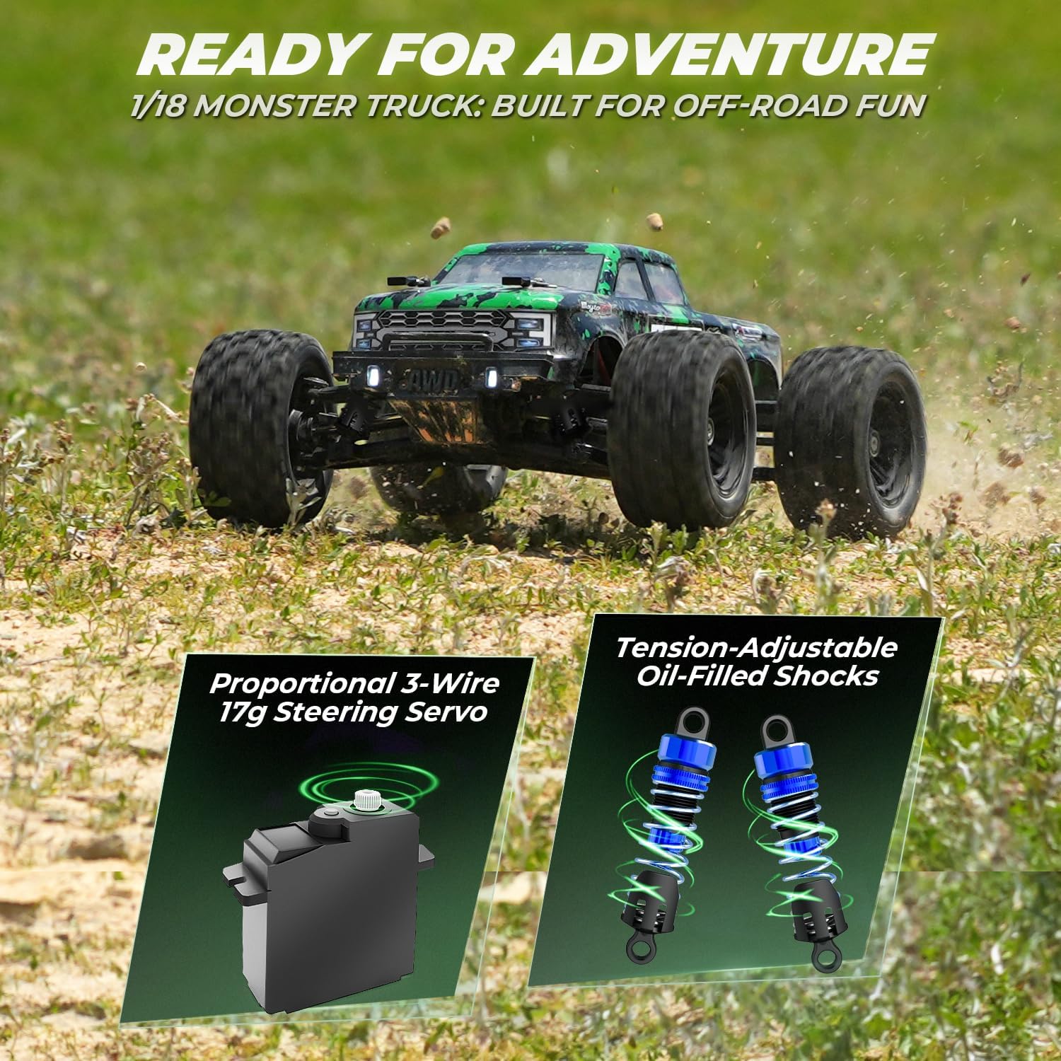 Detalle 2 de HAIBOXING 18859E 1:18 4WD RC Truck with Oil-Filled Shocks