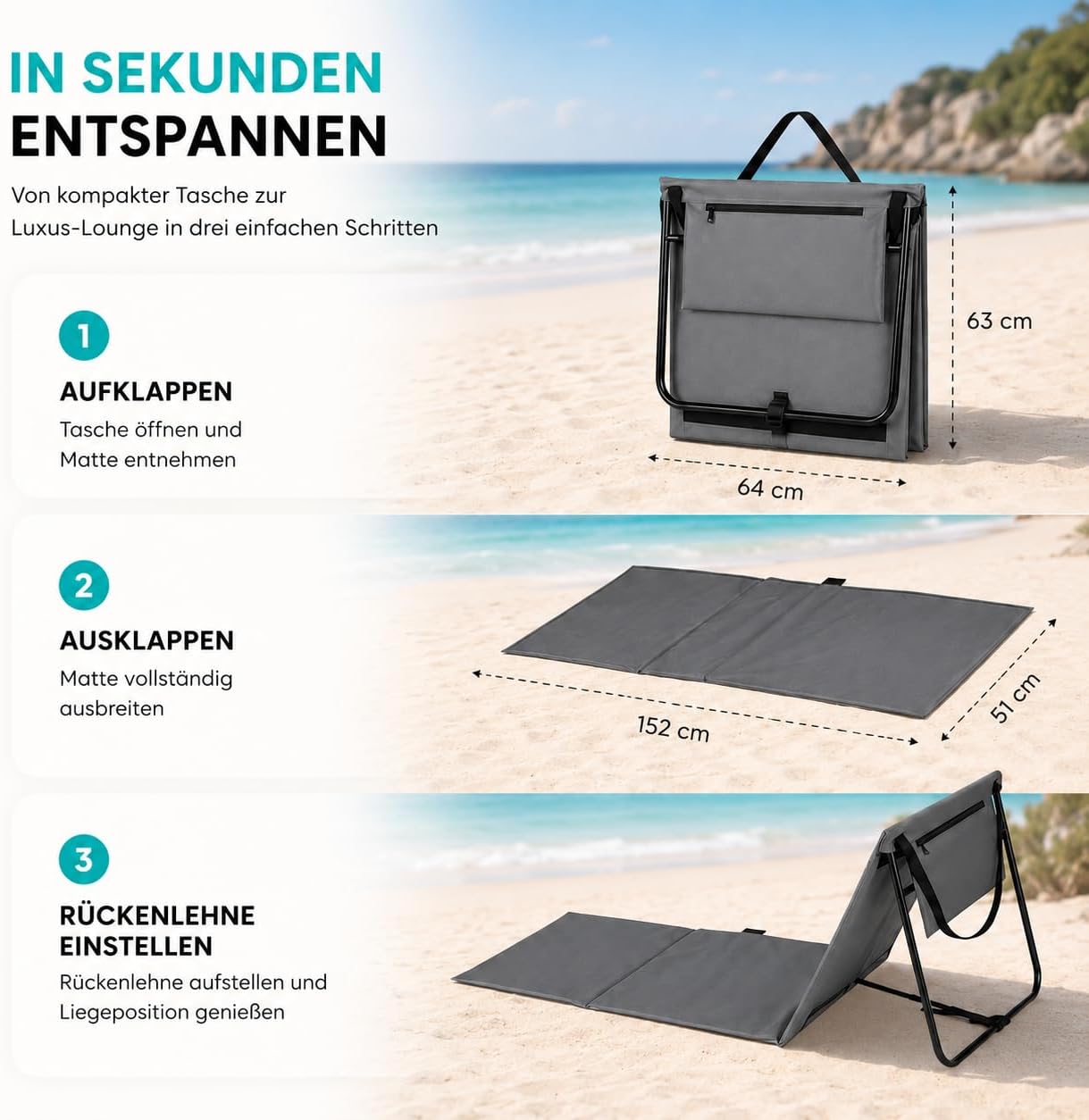 Thumbnail 6 de Intimo Living 2er Set Strandliegen mit stufenlos verstellbarer Rückenlehne – Grau