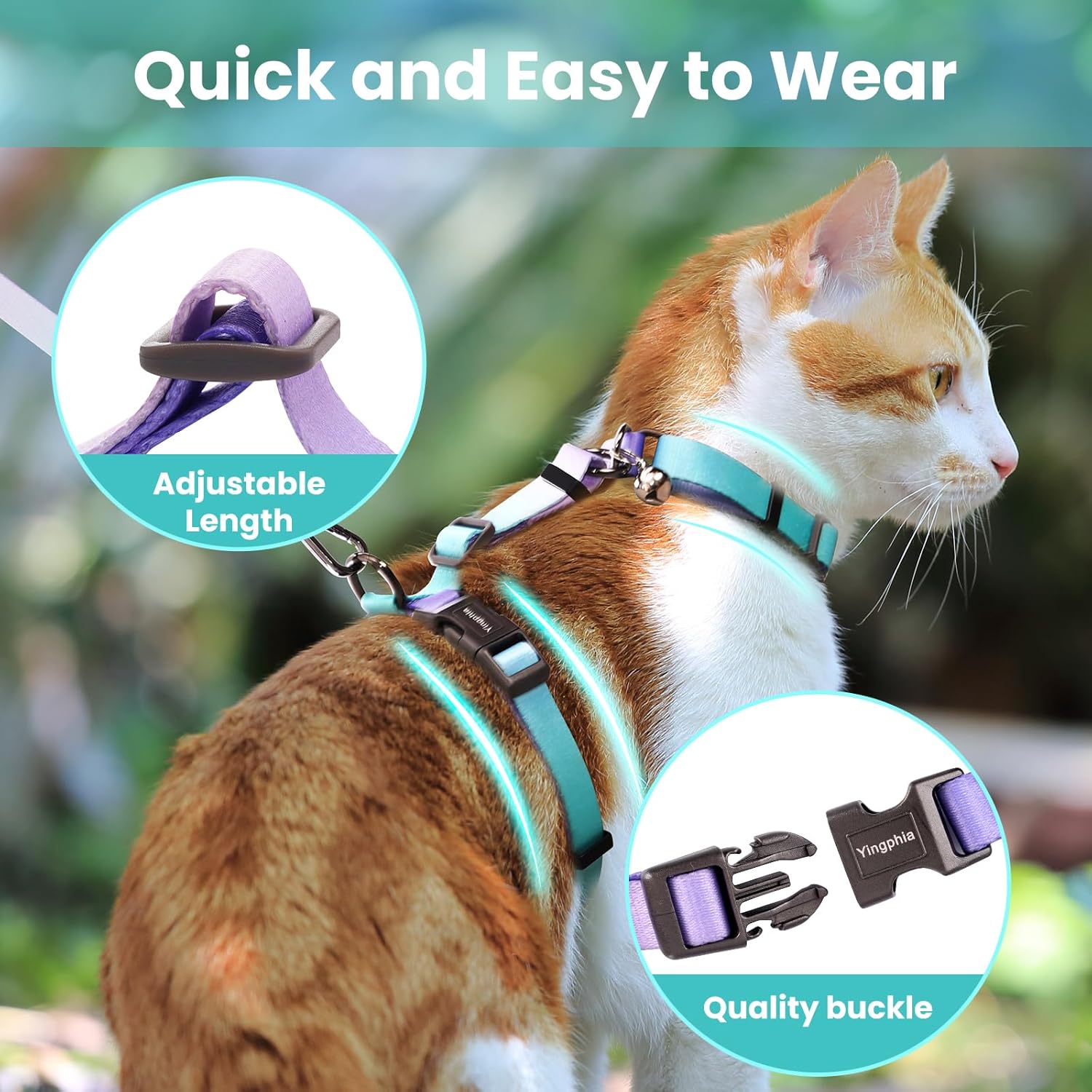 Thumbnail 3 de Yingphia Cat Harness and Leash Set (Escape Proof) – 4 in 1 detachable, adjustable walking and travel kit, size M, Sky Blue