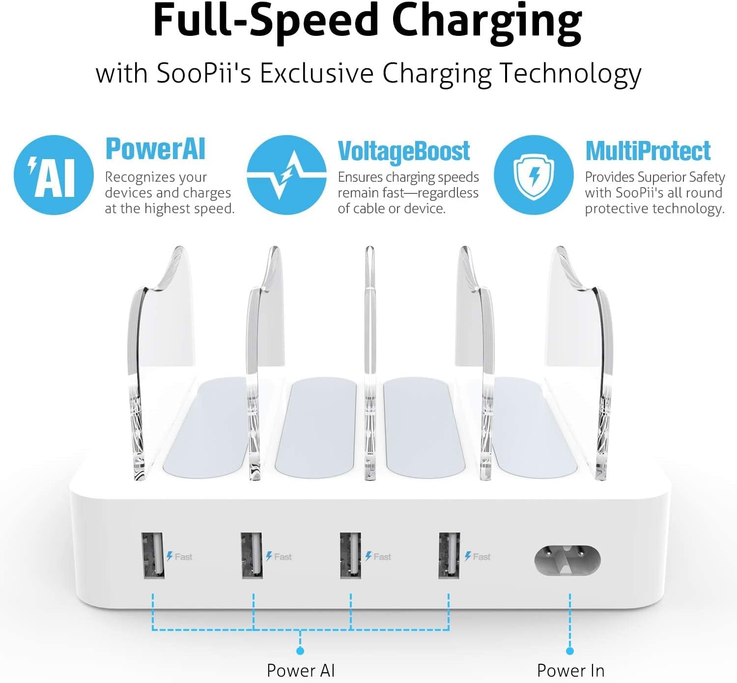 Thumbnail 1 de SOOPII 4-Port Charging Station with 4 Cables for Phones, Tablets & More (compact travel-ready charger)