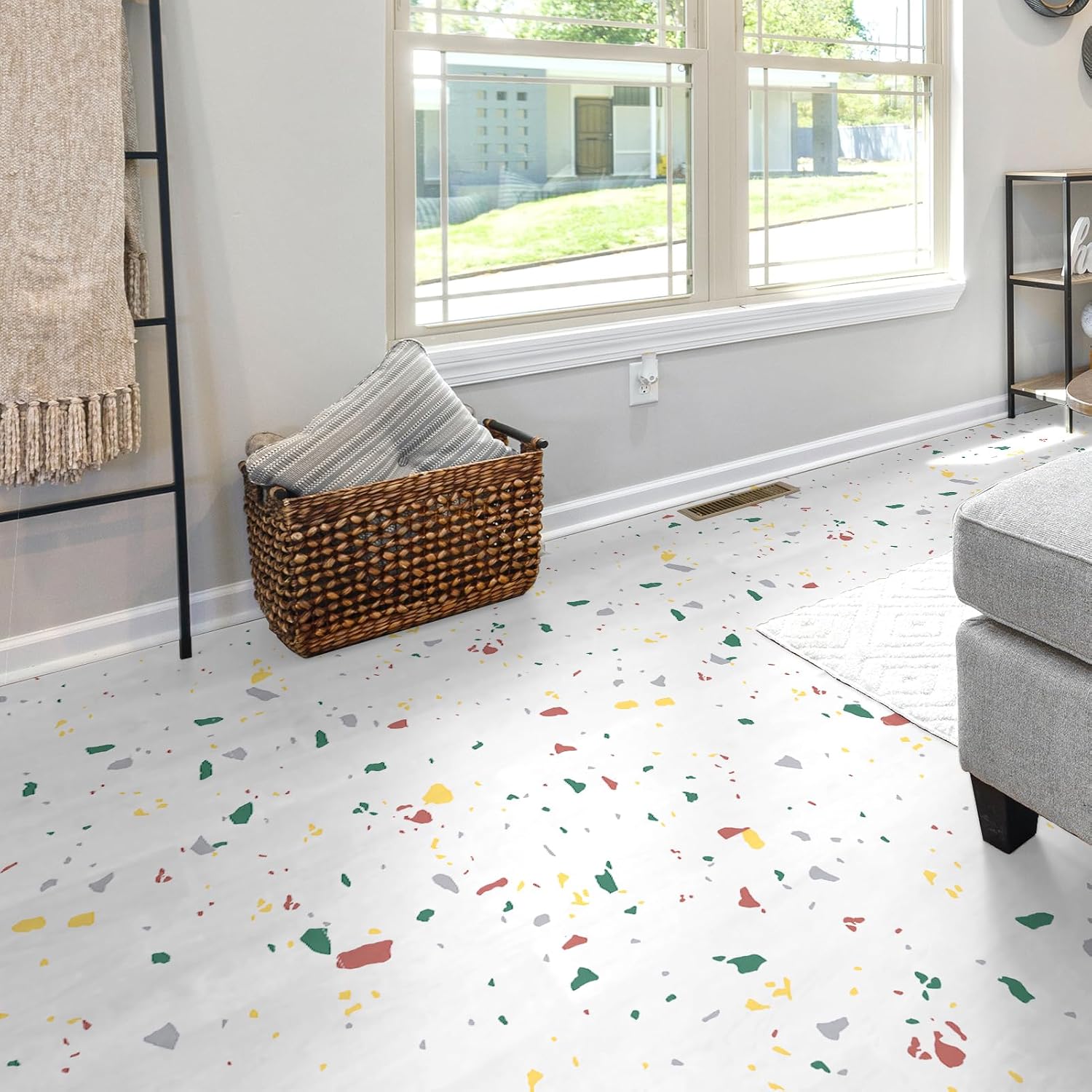 Detalle de Art3d A43528 30-Pack Peel-and-Stick Vinyl Floor Tiles, 12 x 12 in, Modern Terrazzo